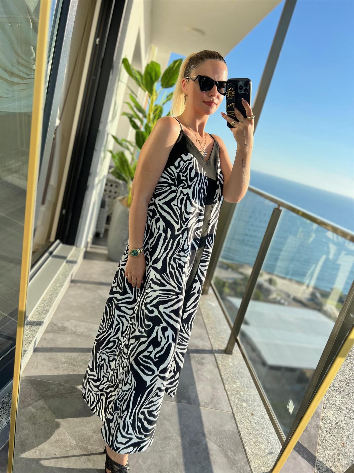 34684Zebra Desen Askılı Elbise ZEBRA