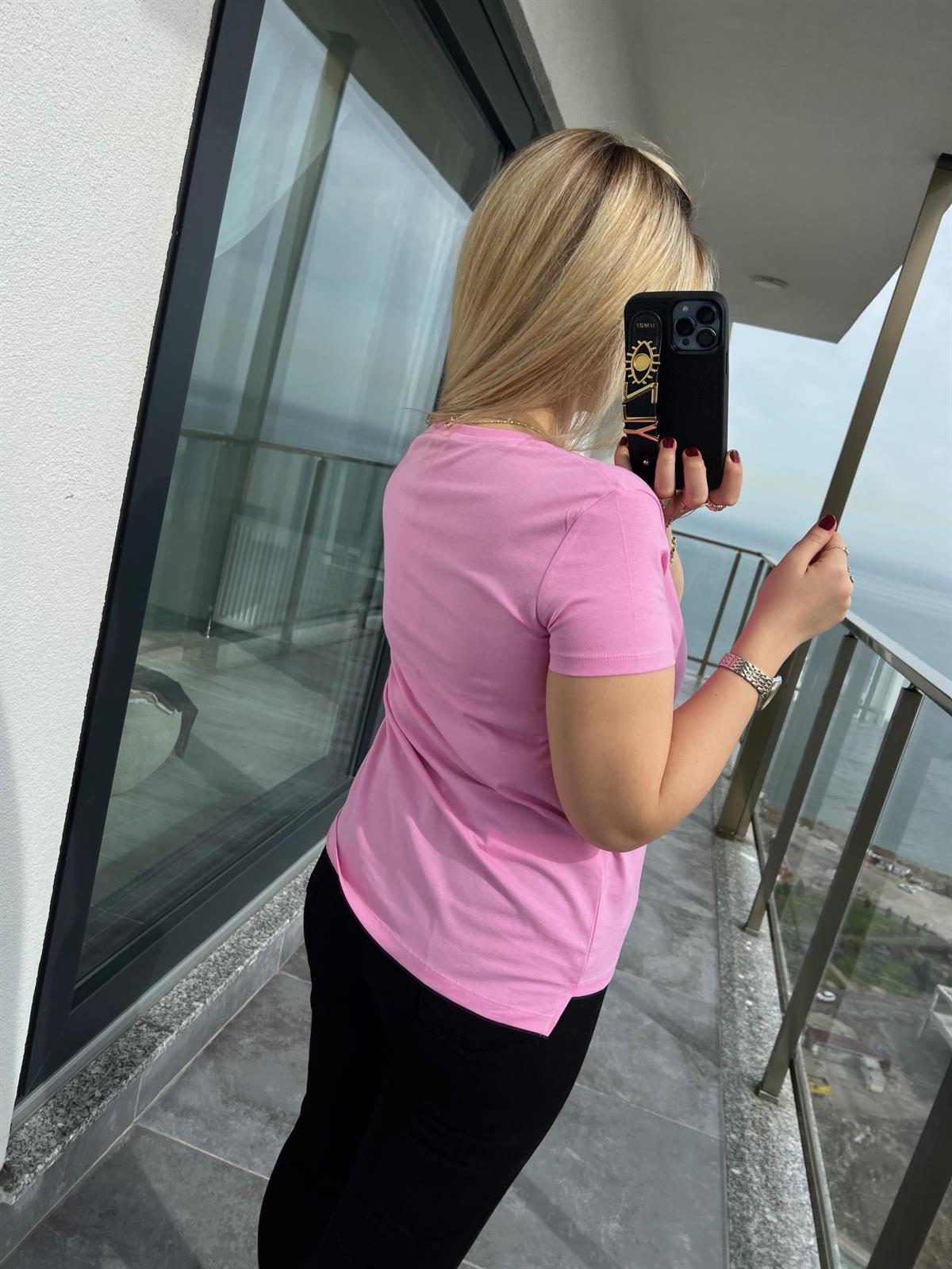 3470 V Yaka Basic Tshirt PEMBE