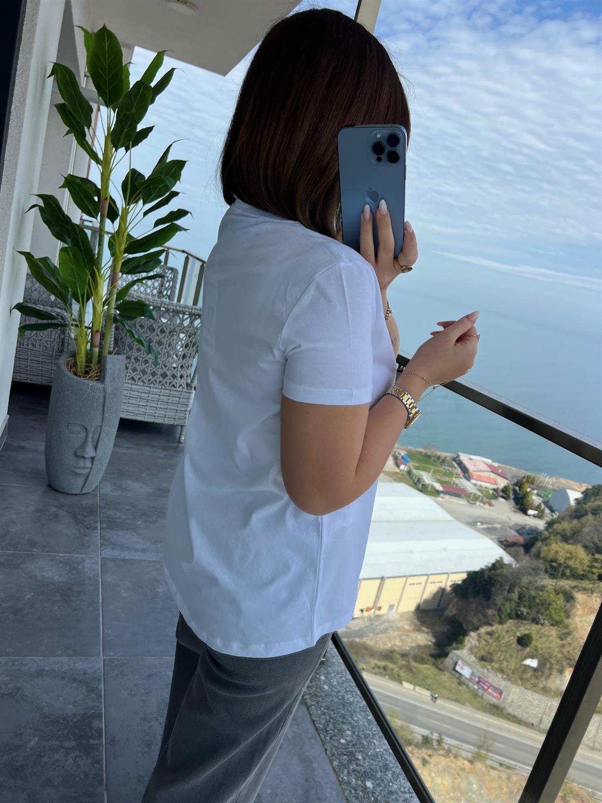 3471 Yuvarlak Yaka Basic Tshirt BEYAZ