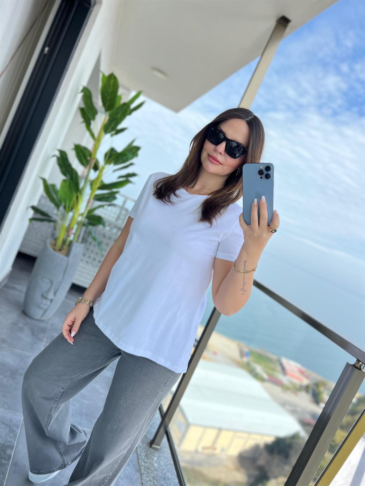 3471 Yuvarlak Yaka Basic Tshirt BEYAZ