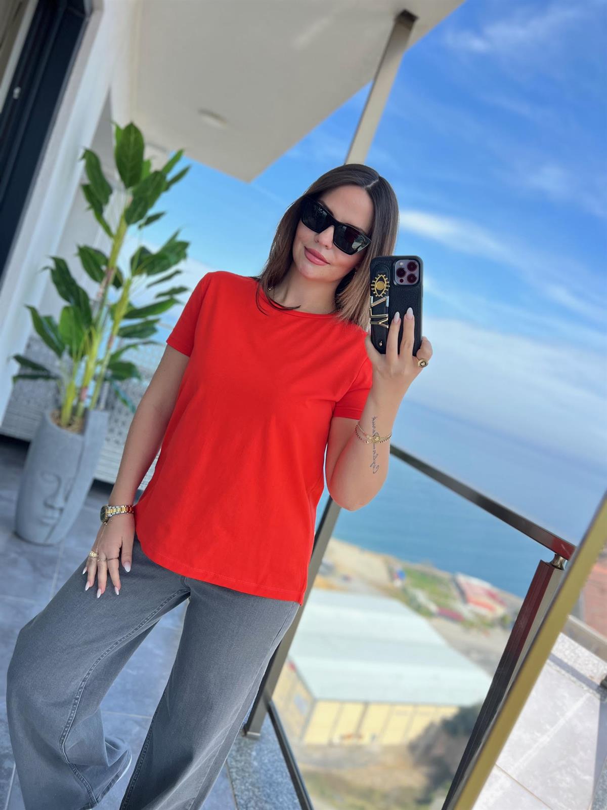 3471 Yuvarlak Yaka Basic Tshirt KIRMIZI