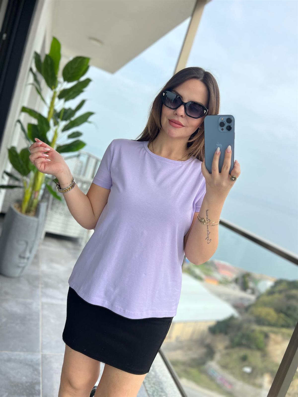 3471 Yuvarlak Yaka Basic Tshirt LİLA