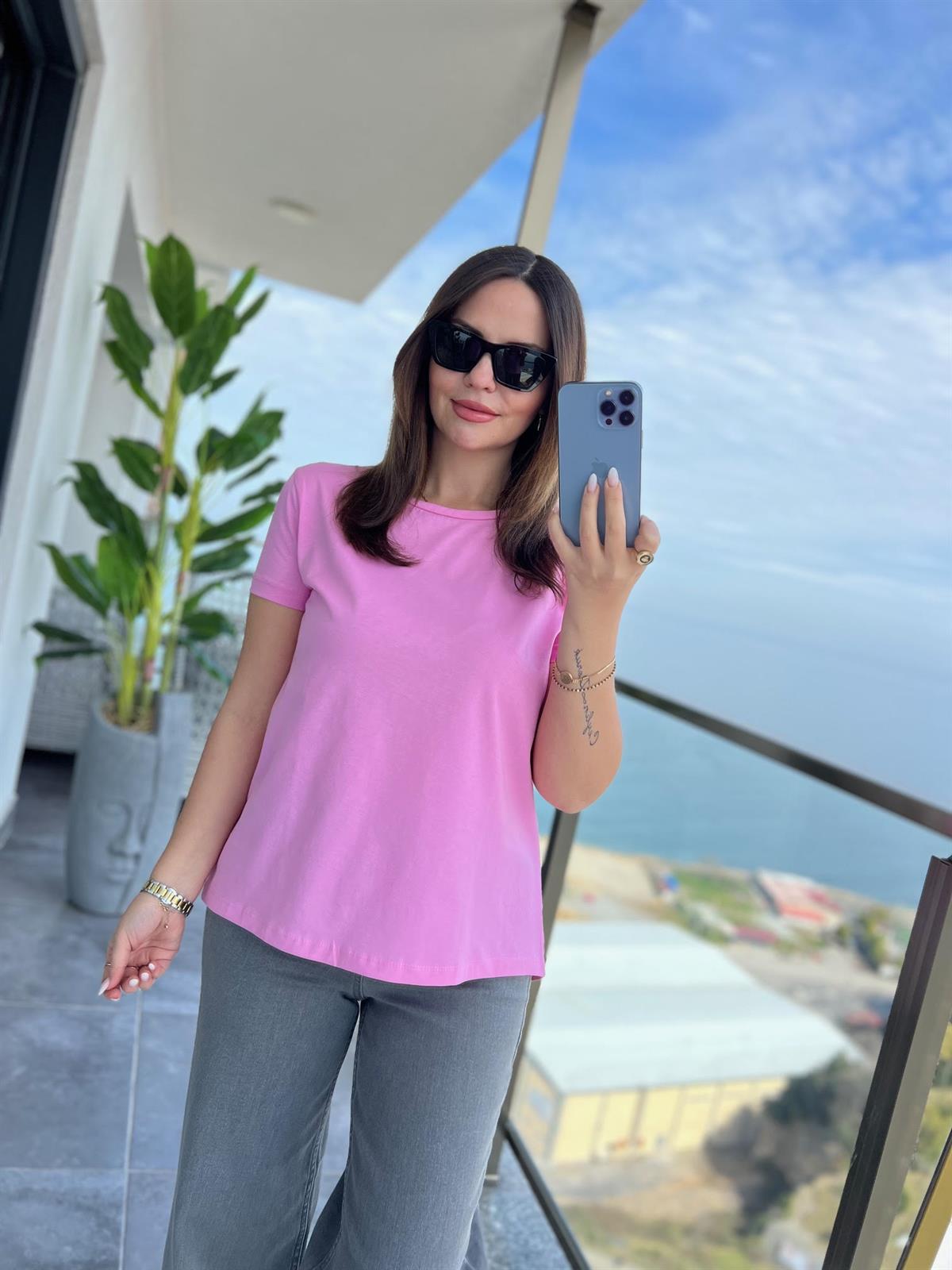 3471 Yuvarlak Yaka Basic Tshirt PEMBE