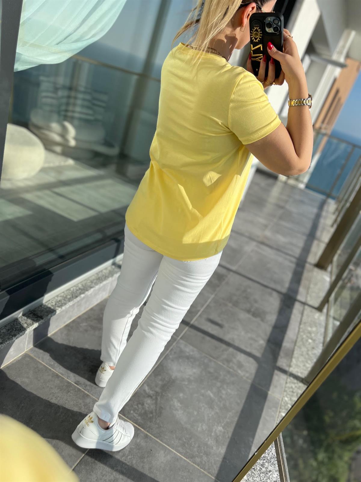 3471 Yuvarlak Yaka Basic Tshirt SARI