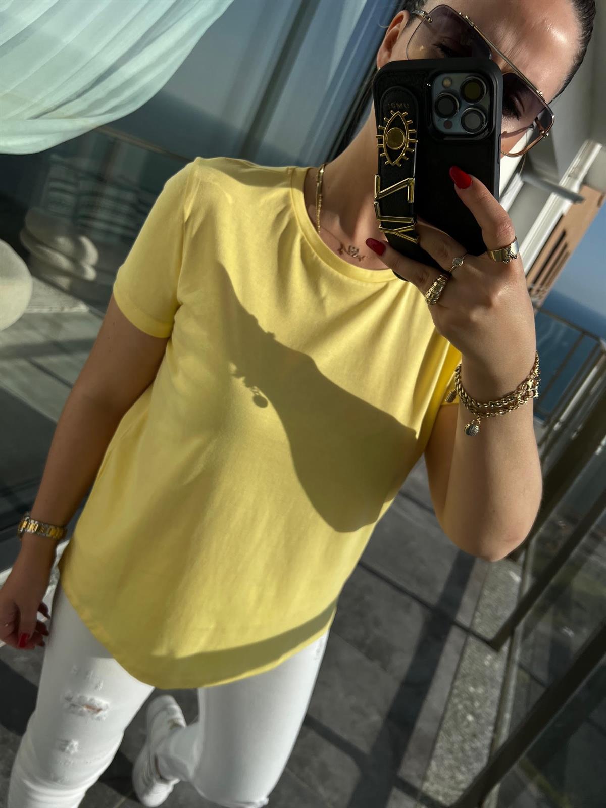 3471 Yuvarlak Yaka Basic Tshirt SARI