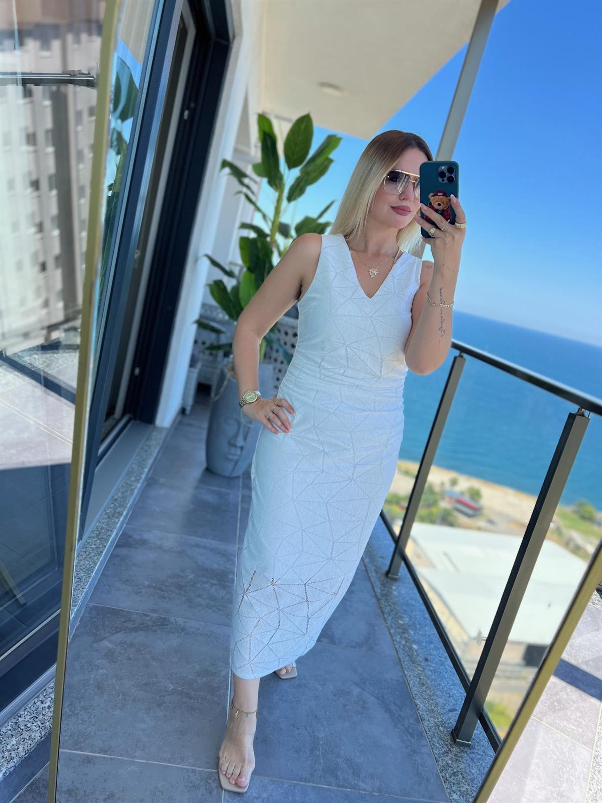 3497 Astarlı Elbise BEYAZ