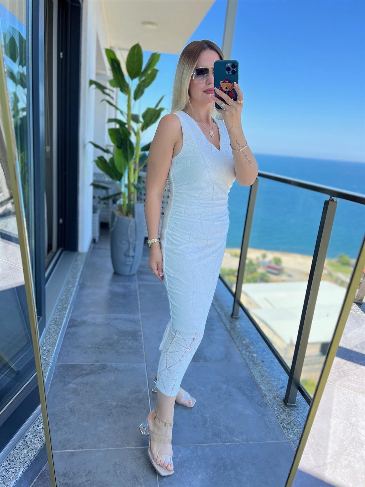 3497 Astarlı Elbise BEYAZ