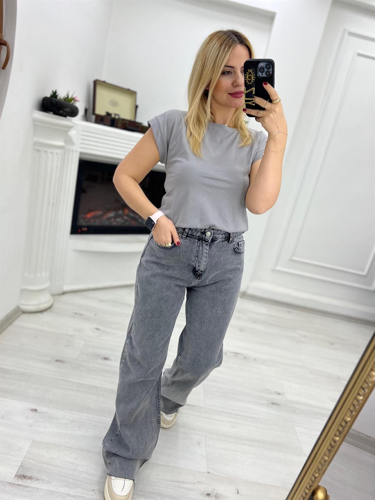 3504 Bisiklet Yaka Penye Tshirt GRİ