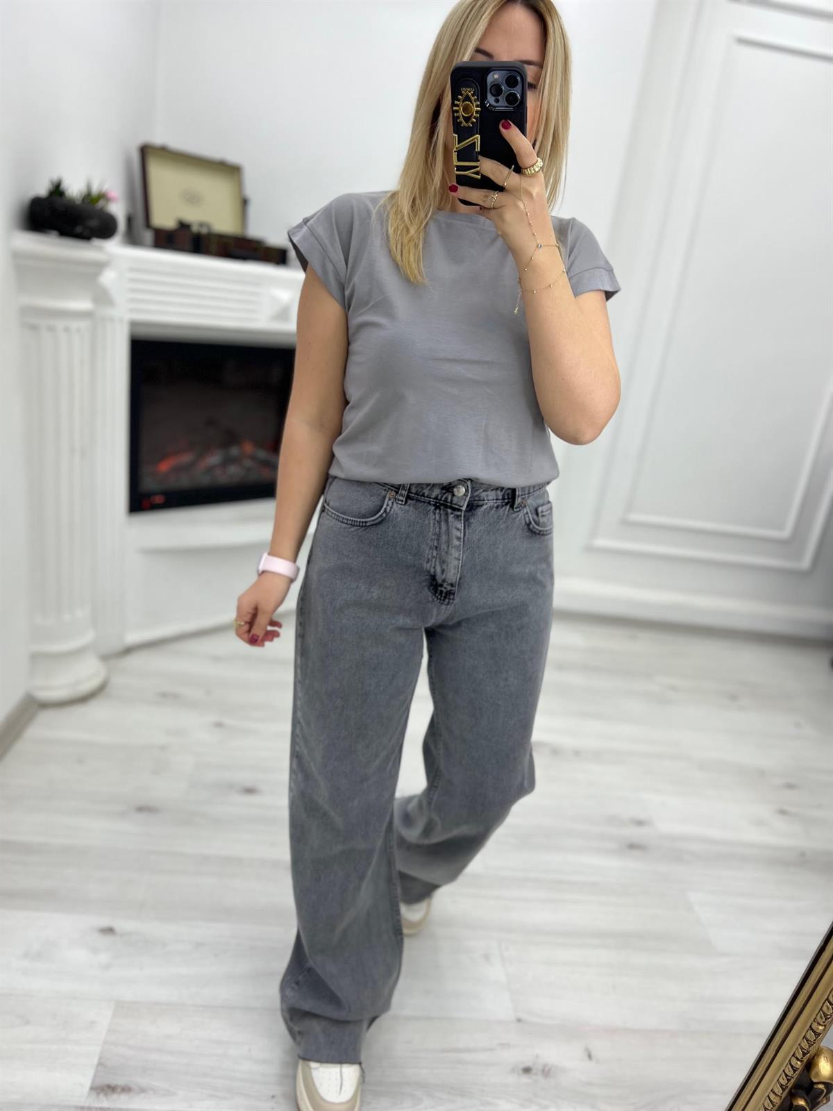 3504 Bisiklet Yaka Penye Tshirt GRİ