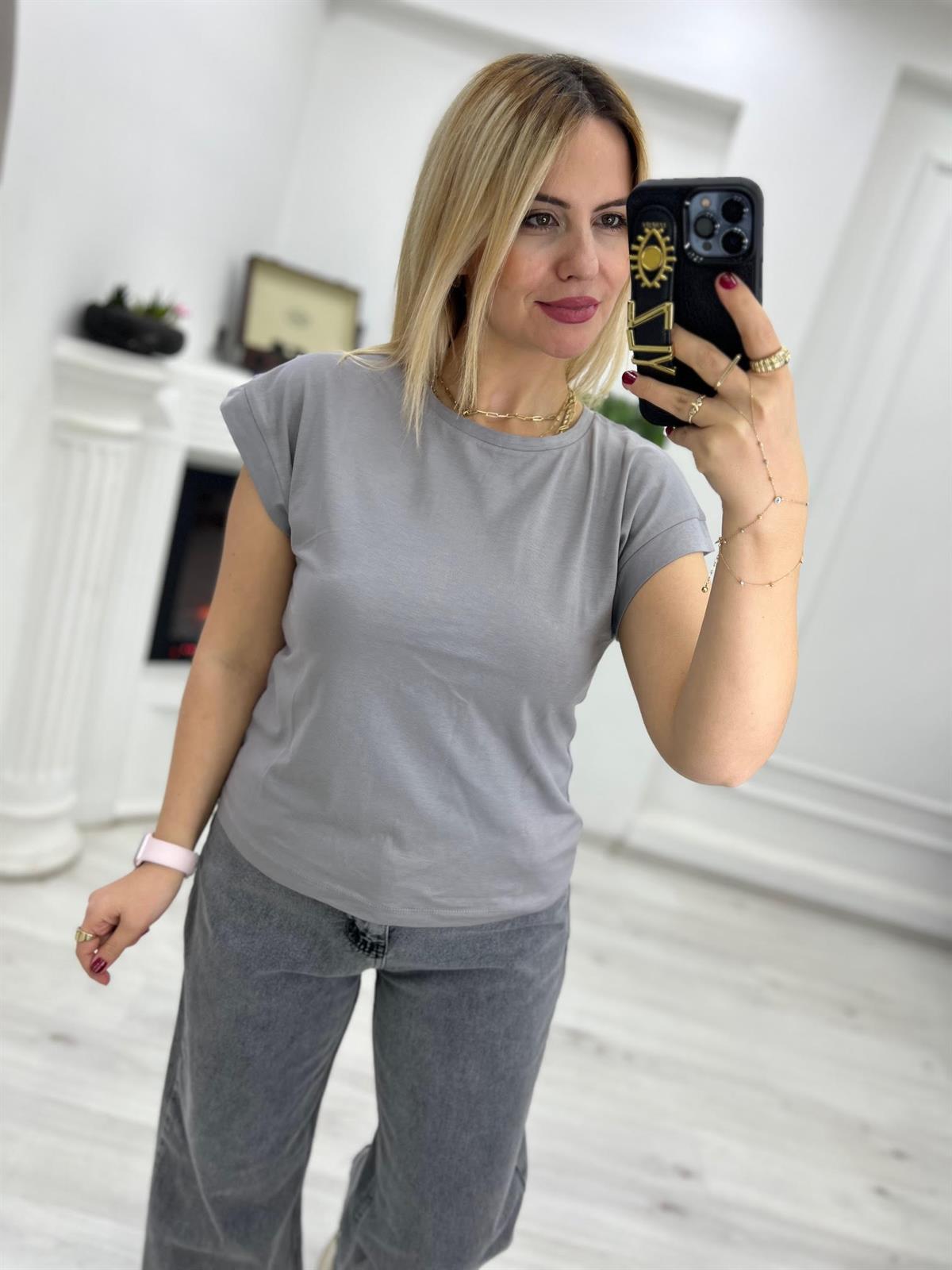 3504 Bisiklet Yaka Penye Tshirt GRİ