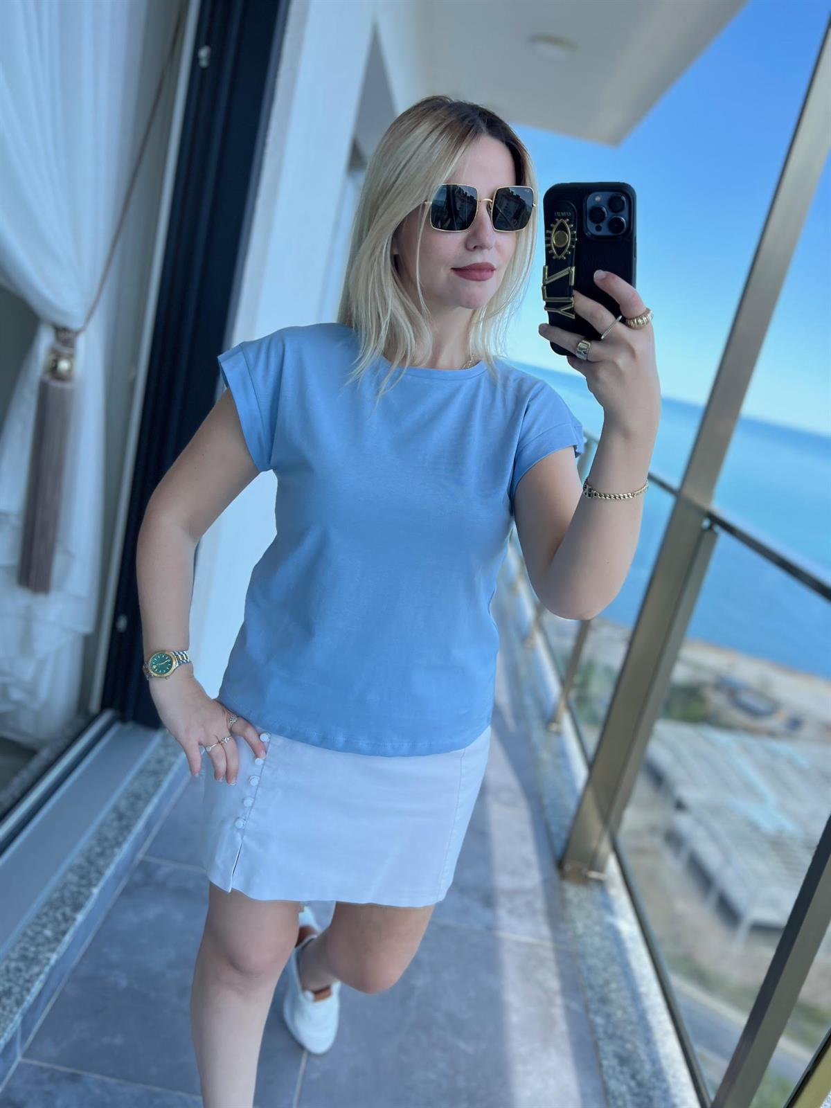 3504 Bisiklet Yaka Penye Tshirt BEBE MAVİ