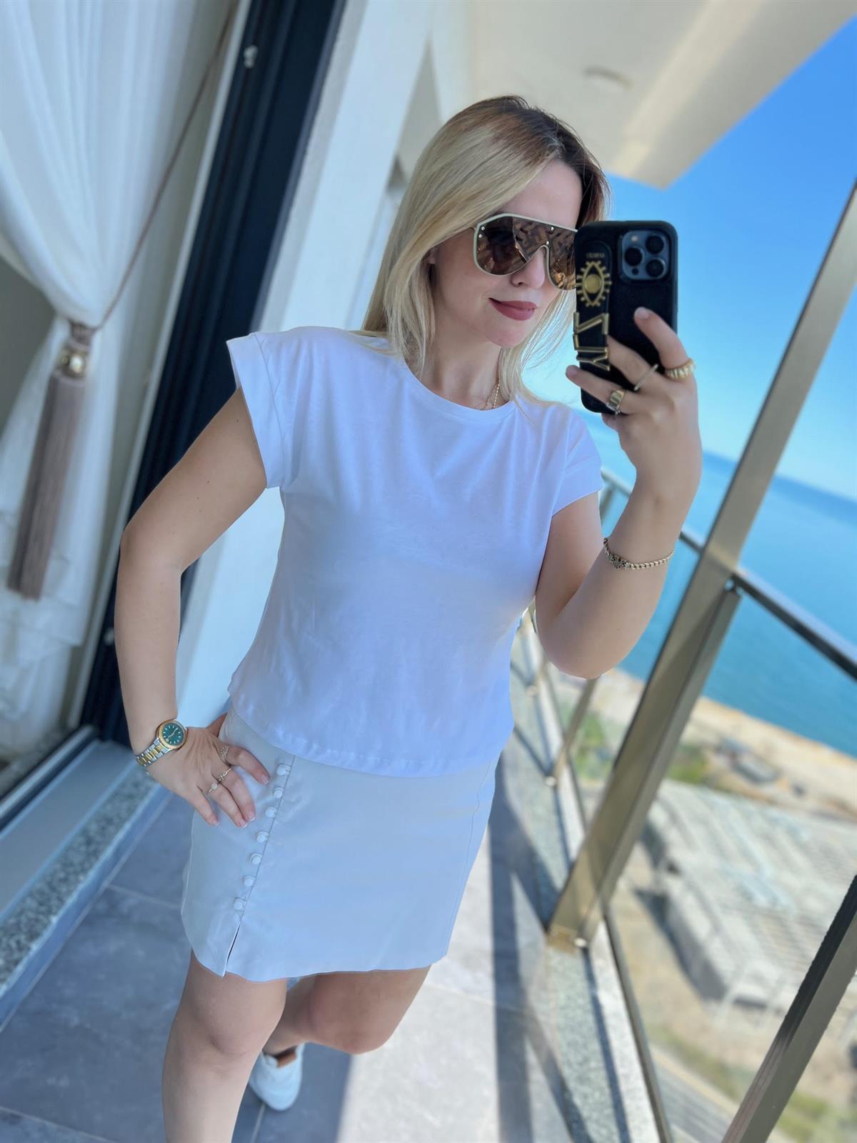 3504 Bisiklet Yaka Penye Tshirt BEYAZ