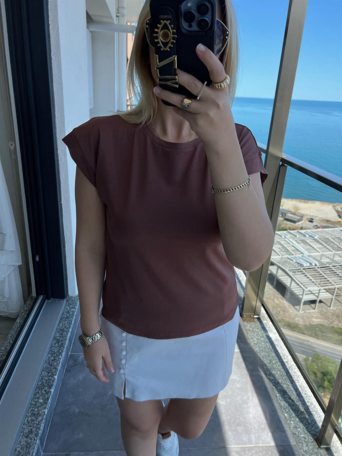 3504 Bisiklet Yaka Penye Tshirt KAHVE
