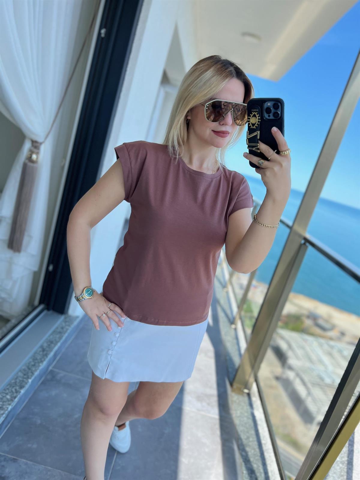 3504 Bisiklet Yaka Penye Tshirt KAHVE