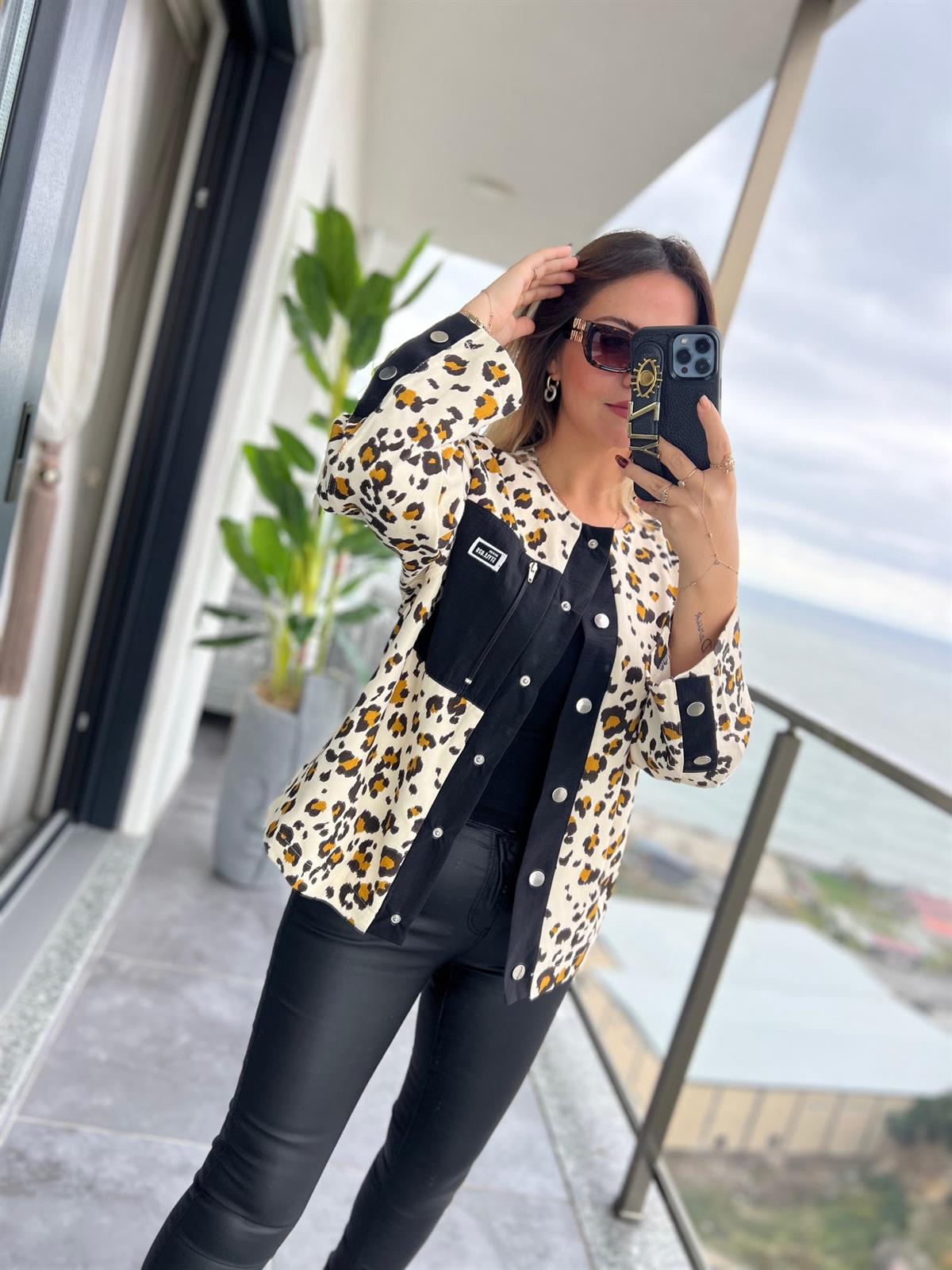 35252 Leopar Baskılı Ceket LEOPAR