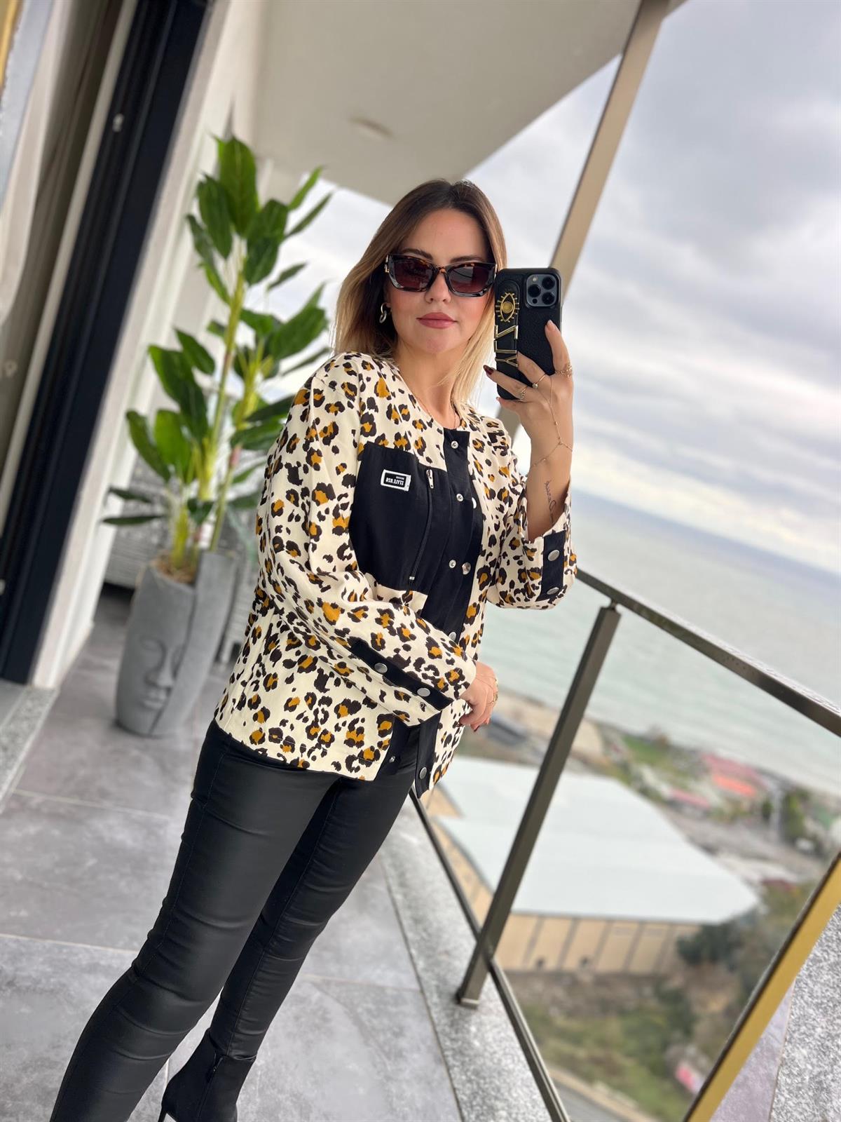 35252 Leopar Baskılı Ceket LEOPAR