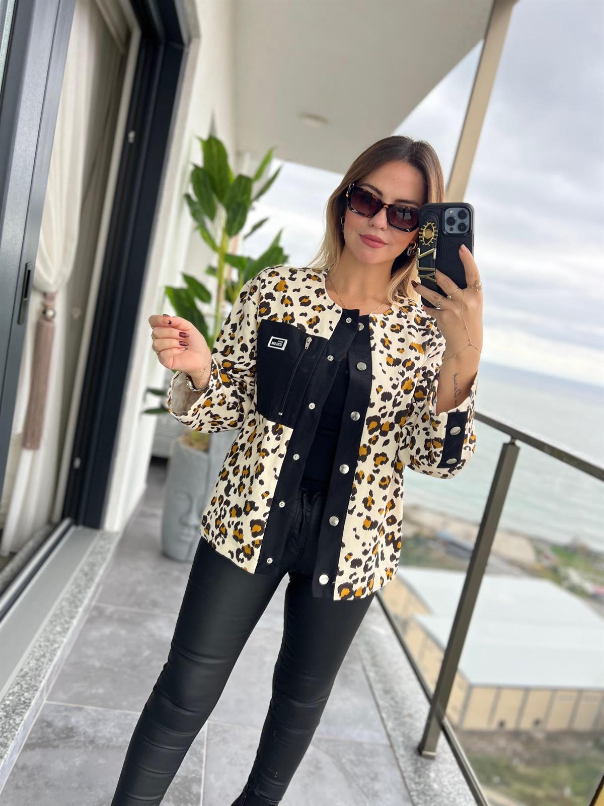 35252 Leopar Baskılı Ceket LEOPAR