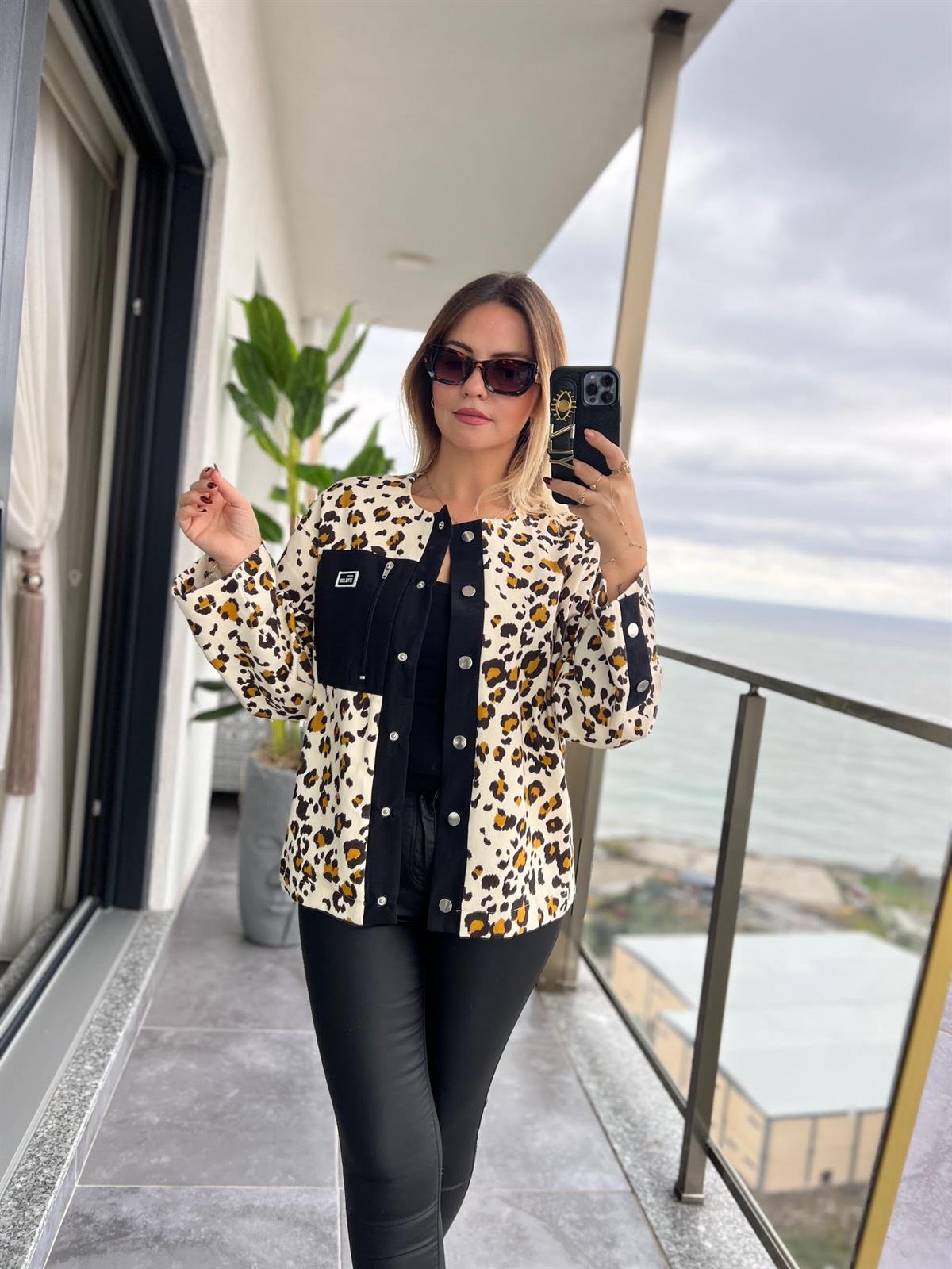 35252 Leopar Baskılı Ceket LEOPAR