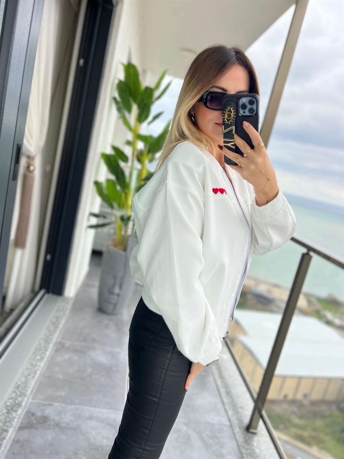 35303 2 İplik Nakışlı Ceket BEYAZ