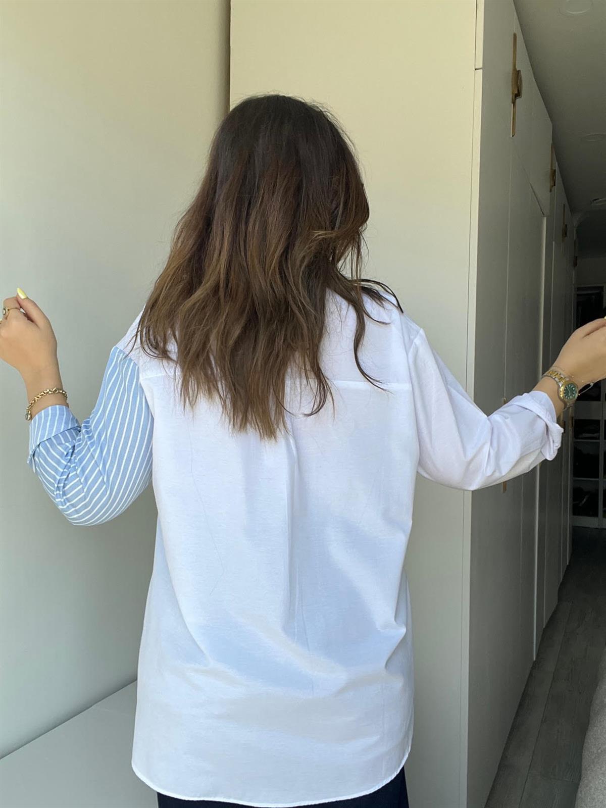 359 Çizgili Kalpli Gömlek BEYAZ