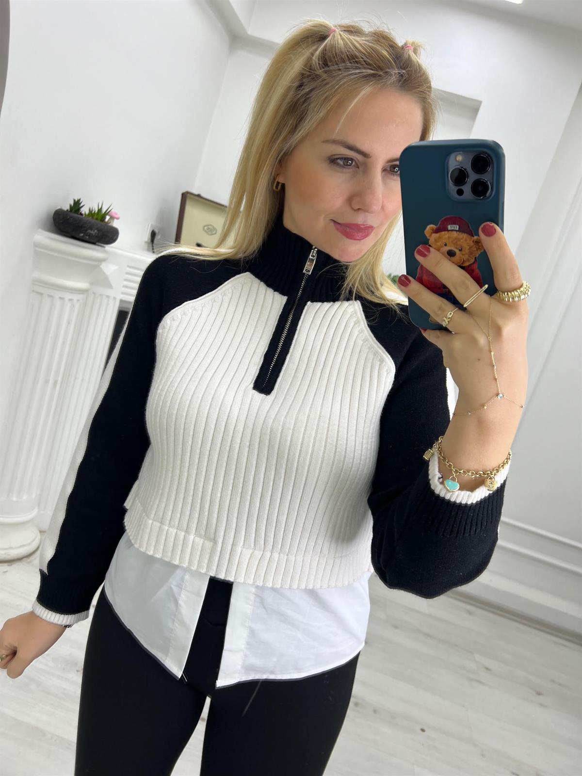 3661 Yarım Fermuar Gömlek Detay Sweat EKRU