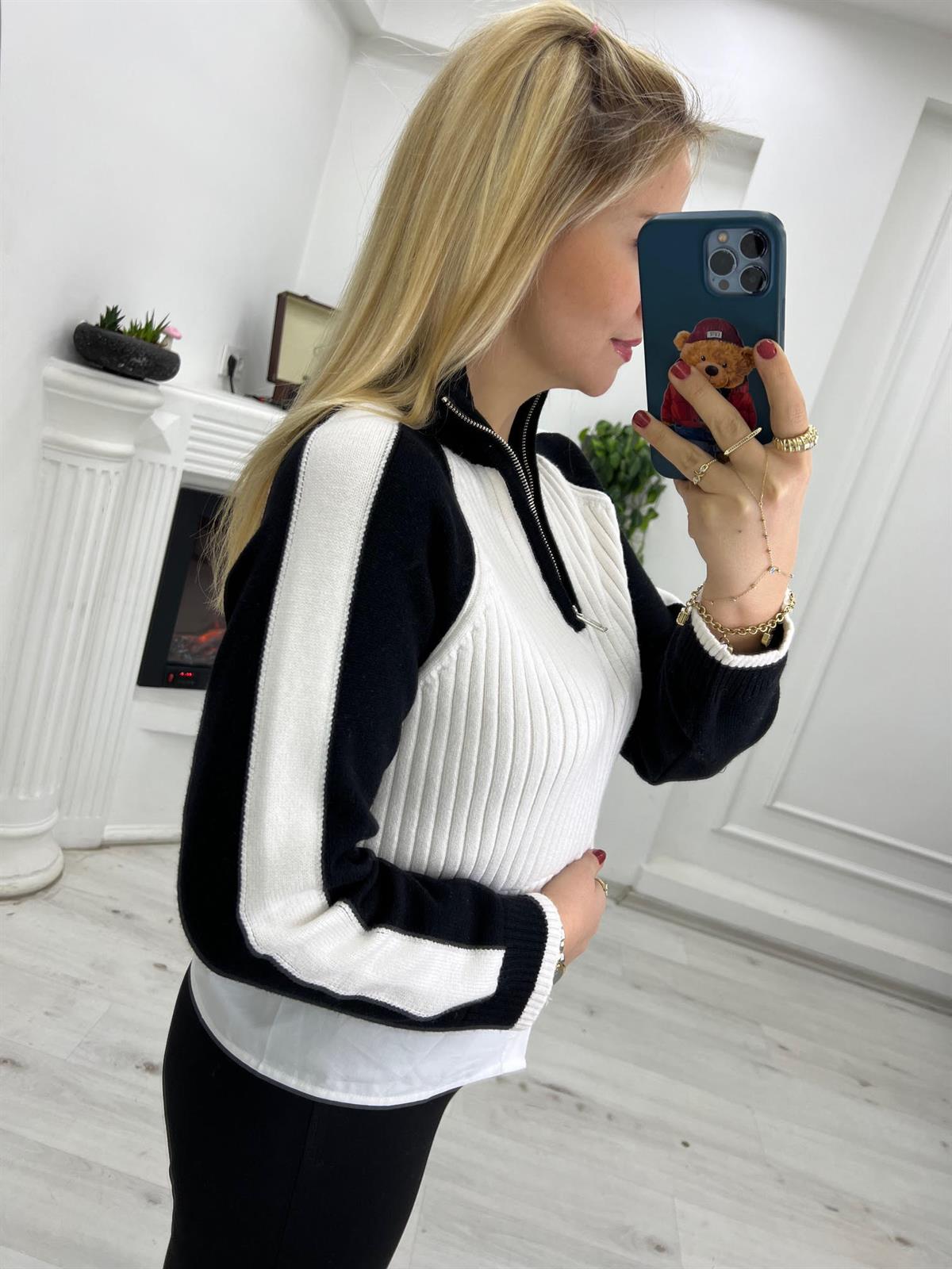 3661 Yarım Fermuar Gömlek Detay Sweat EKRU
