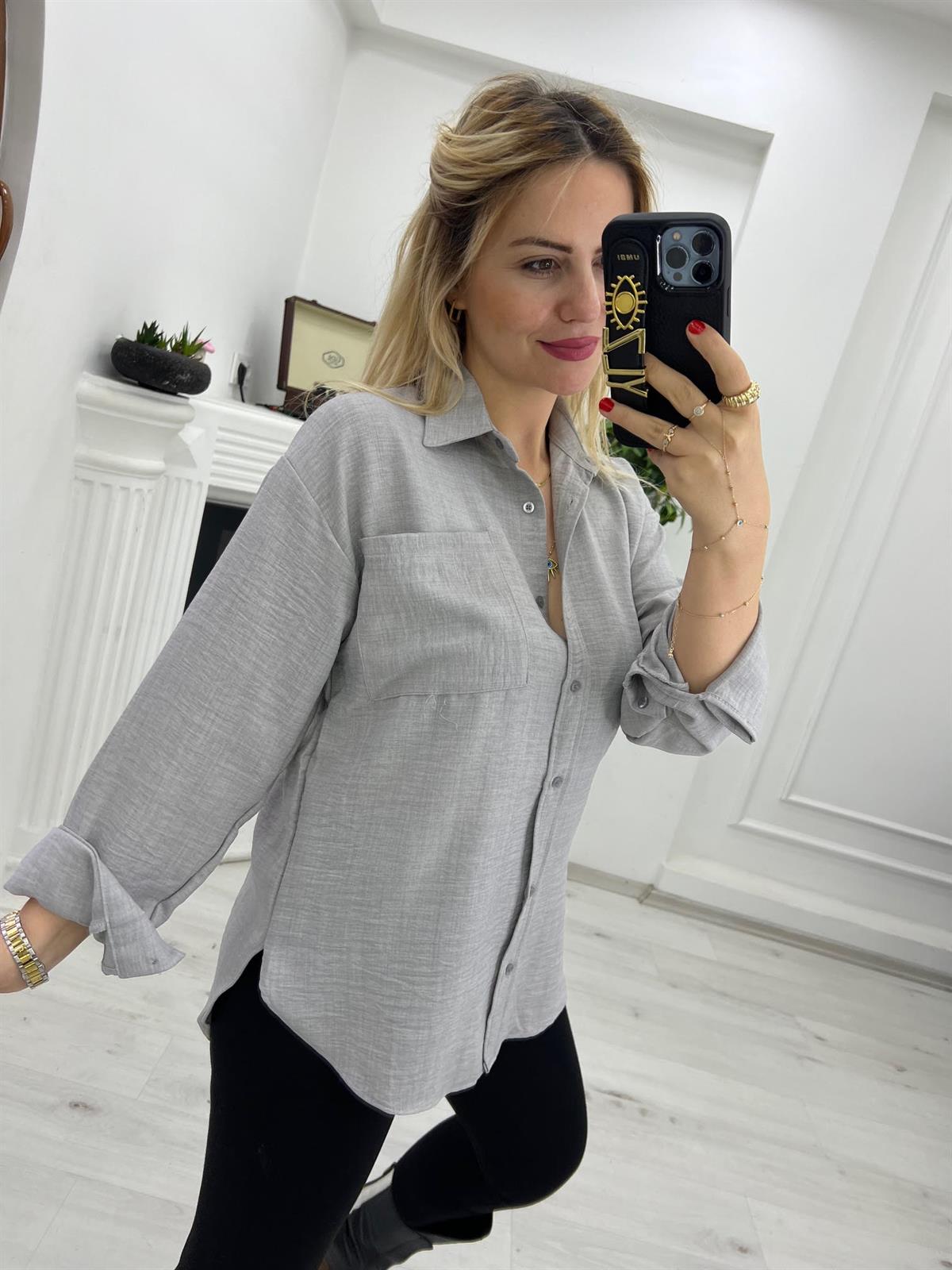 387 Keten Gömlek GRİ