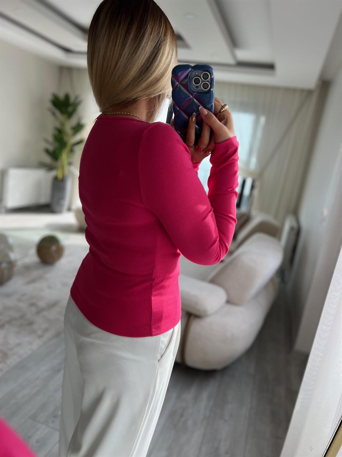 3924 Kare Yaka Bluz FUŞYA