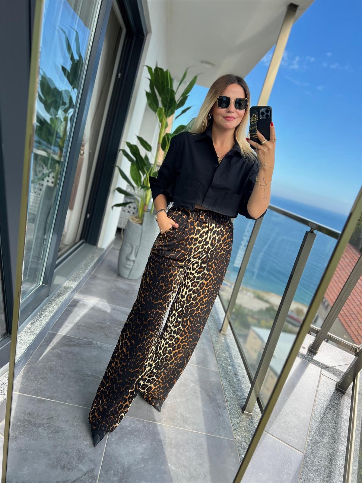 3926 Likralı Cırtlı Palazzo Pantolon LEOPAR
