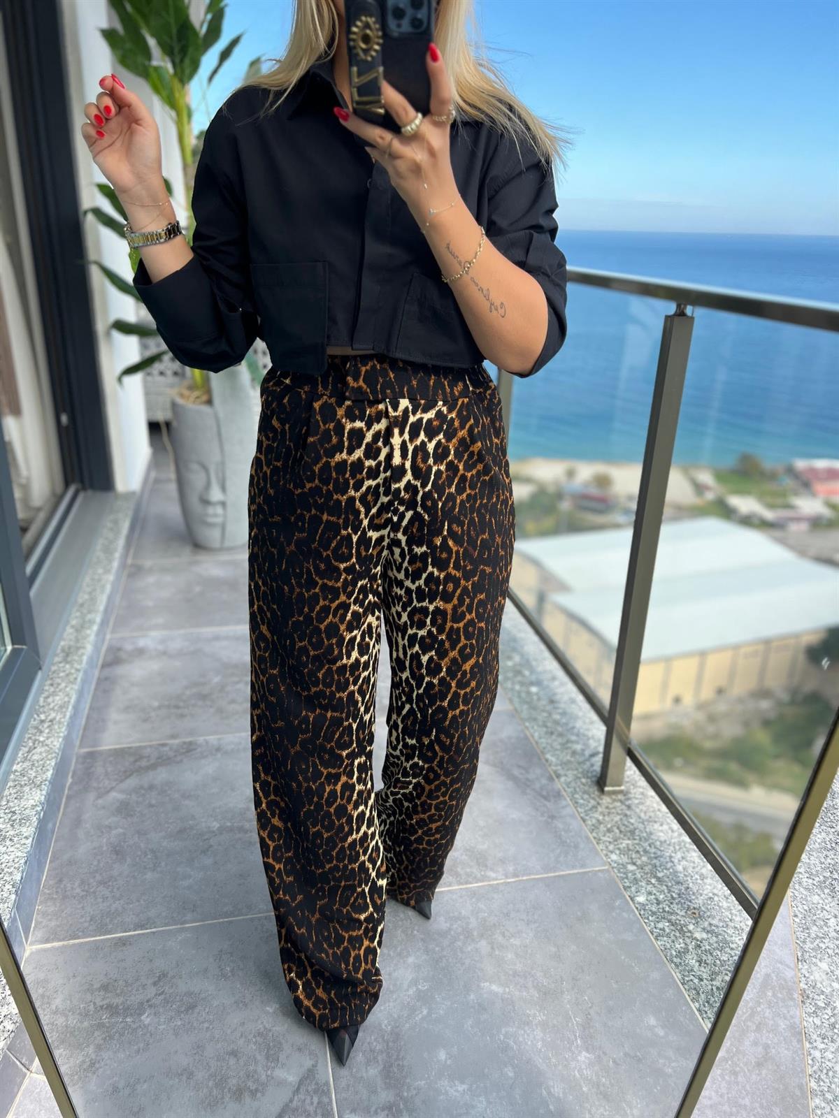 3926 Likralı Cırtlı Palazzo Pantolon LEOPAR