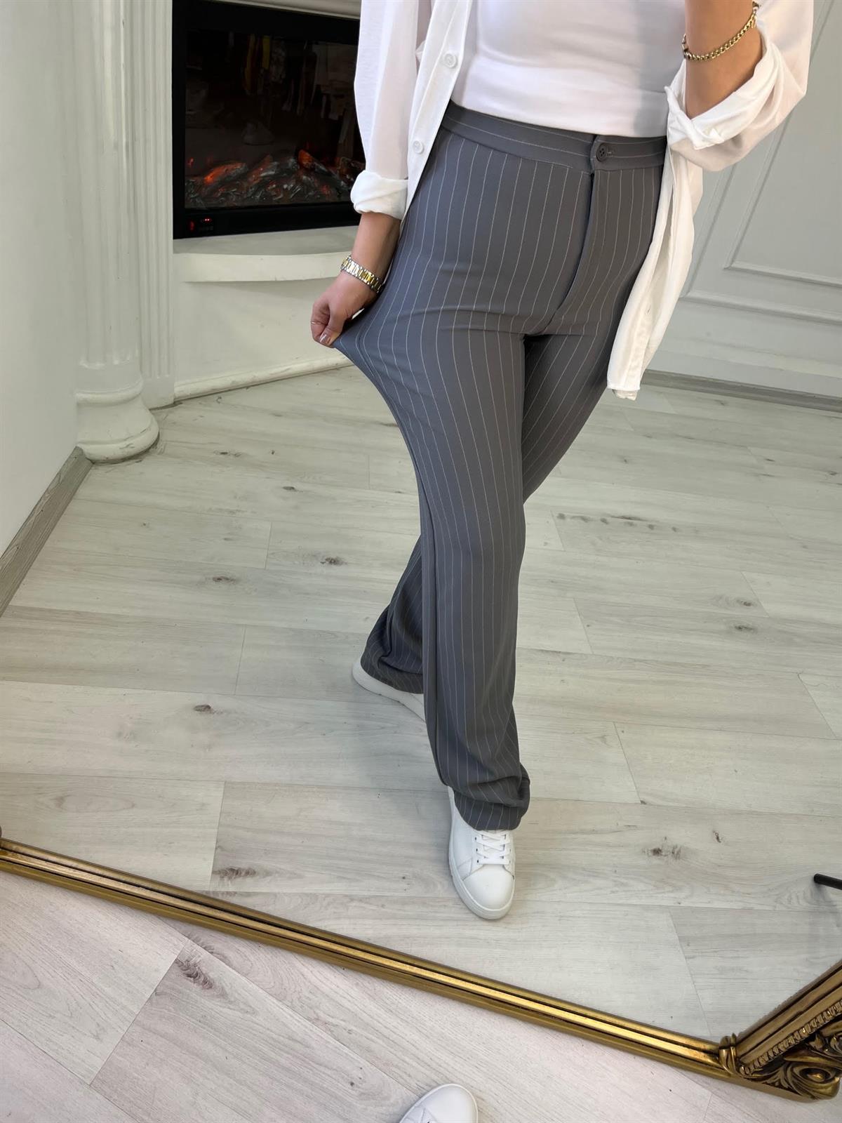 3963 Çizgili Palazzo Pantolon GRİ