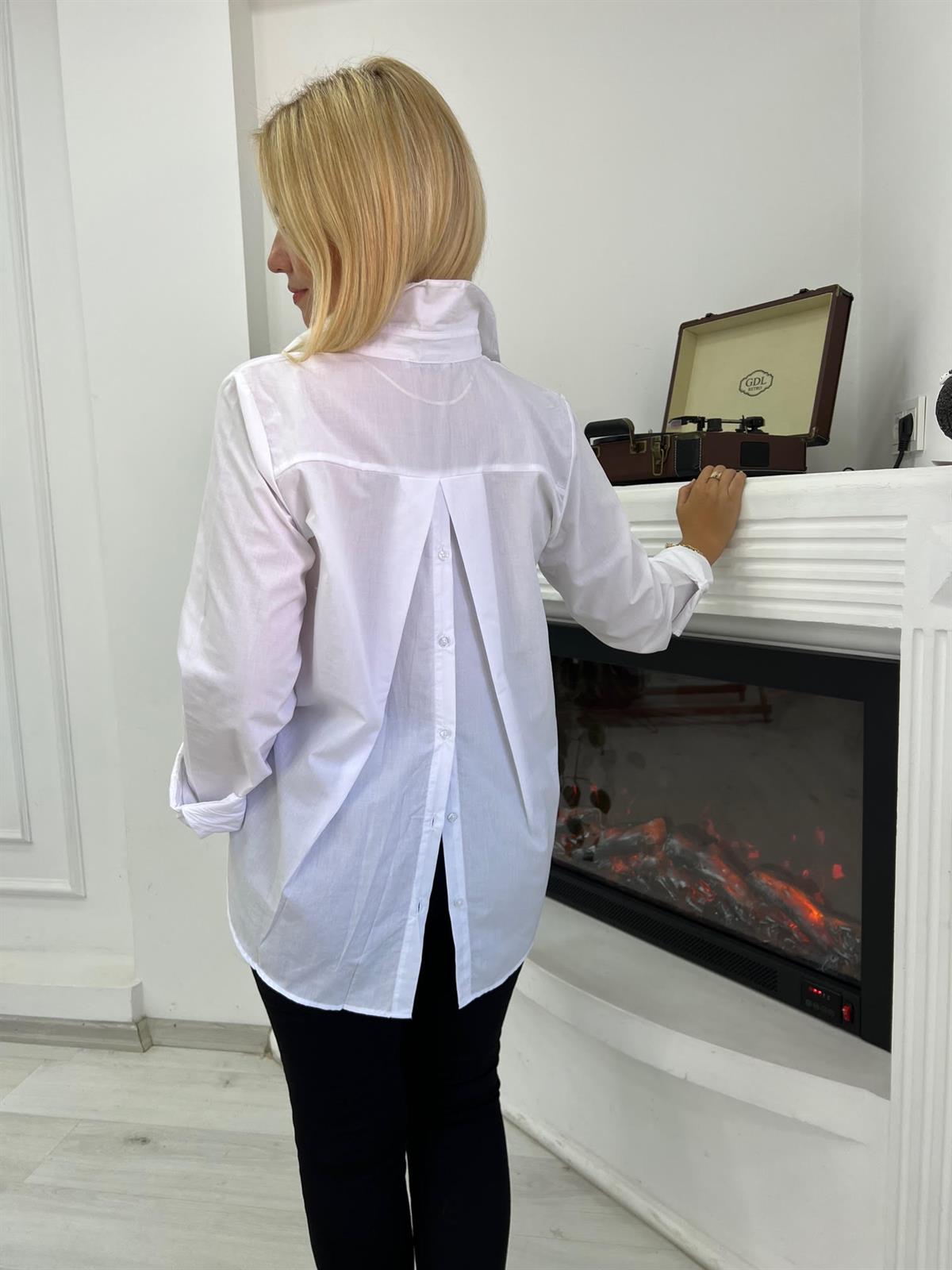 397 Pileli Arka Düğmeli Gömlek BEYAZ