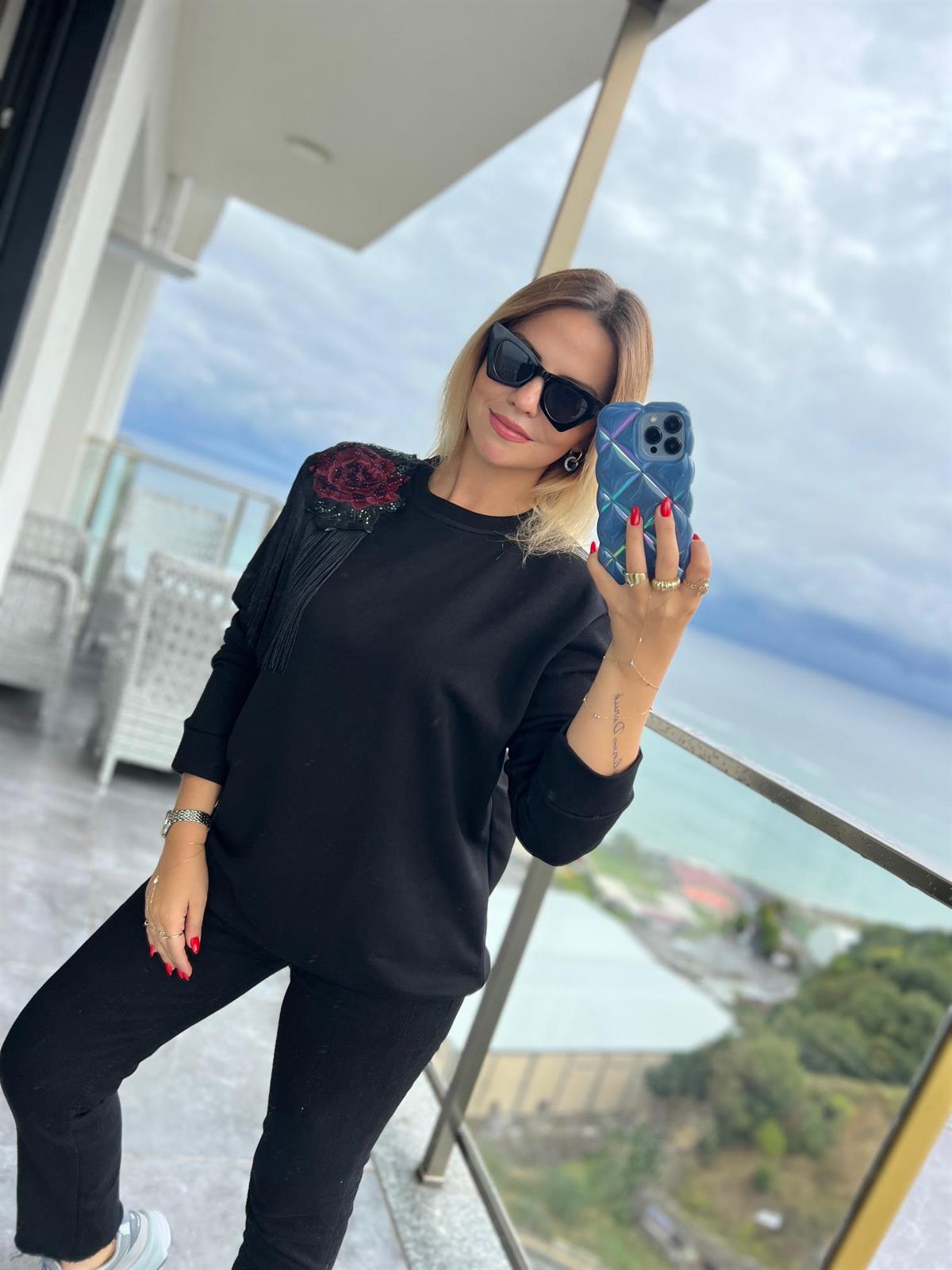 4006 Omuzu Güllü Sweat SİYAH