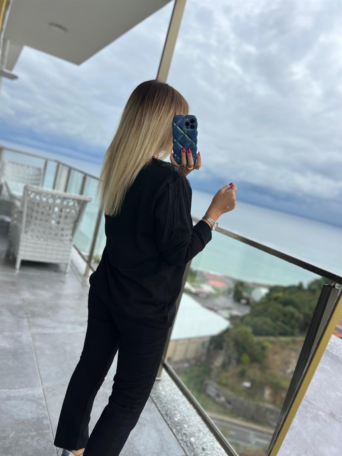 4006 Omuzu Güllü Sweat SİYAH