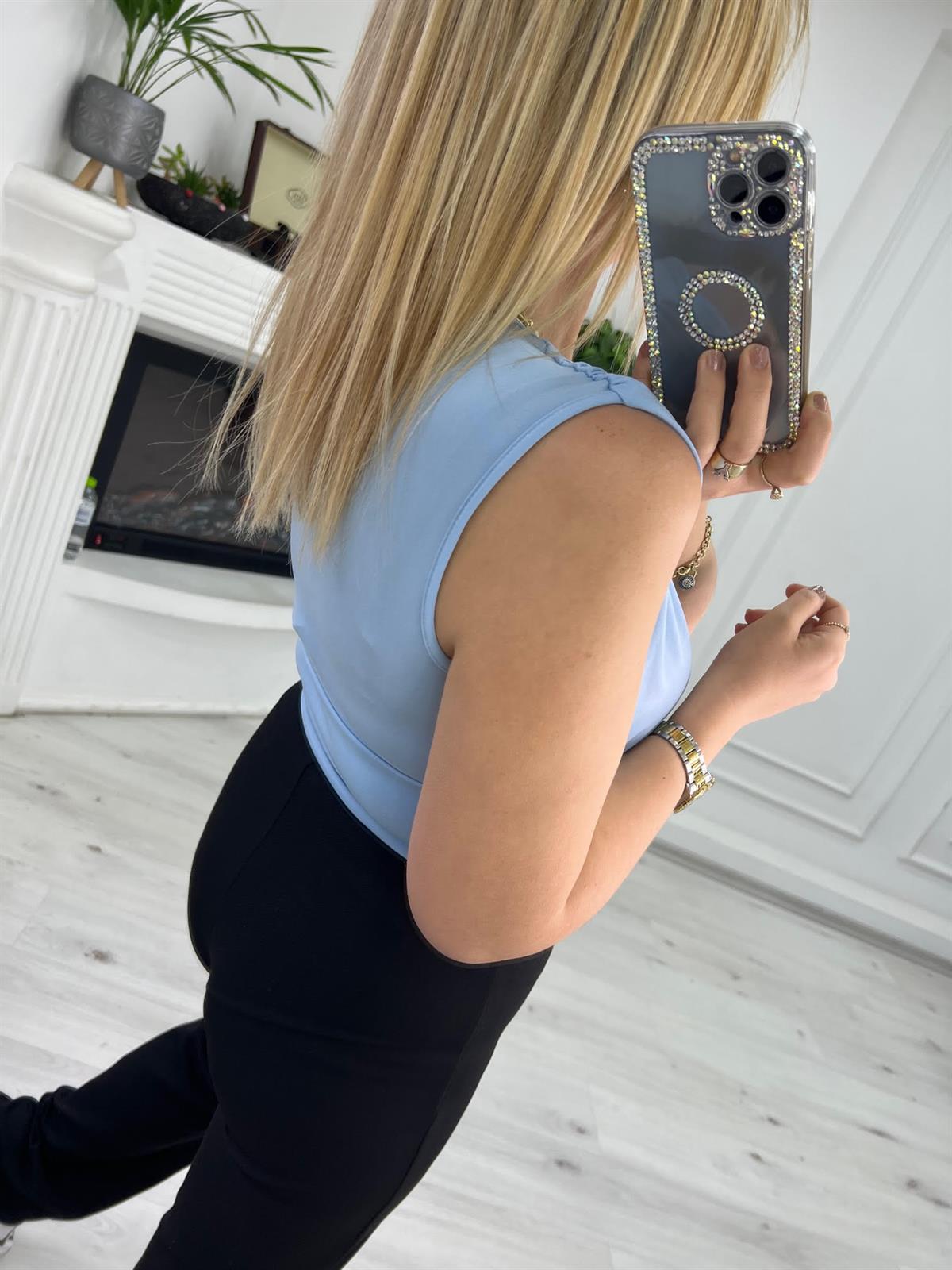 4014 Kolsuz Büzgülü Bluz BEBE MAVİ
