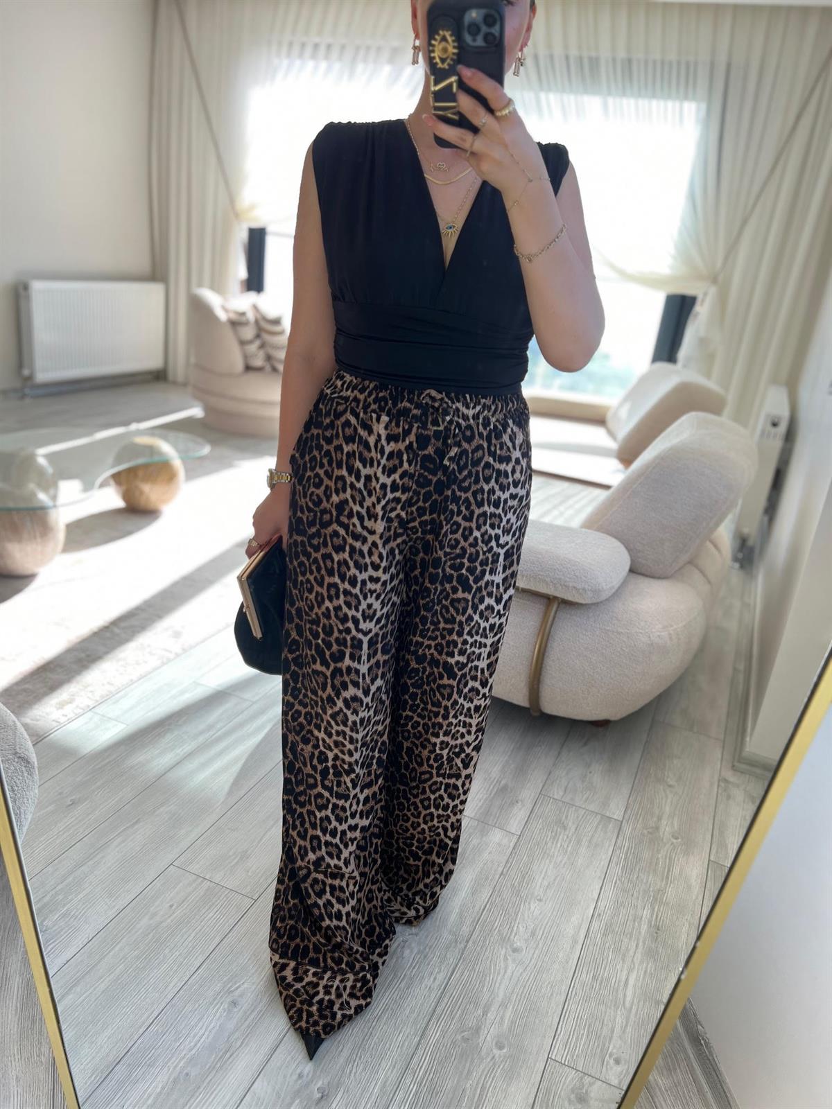 40194 Biye Detaylı Pantalon LEOPAR