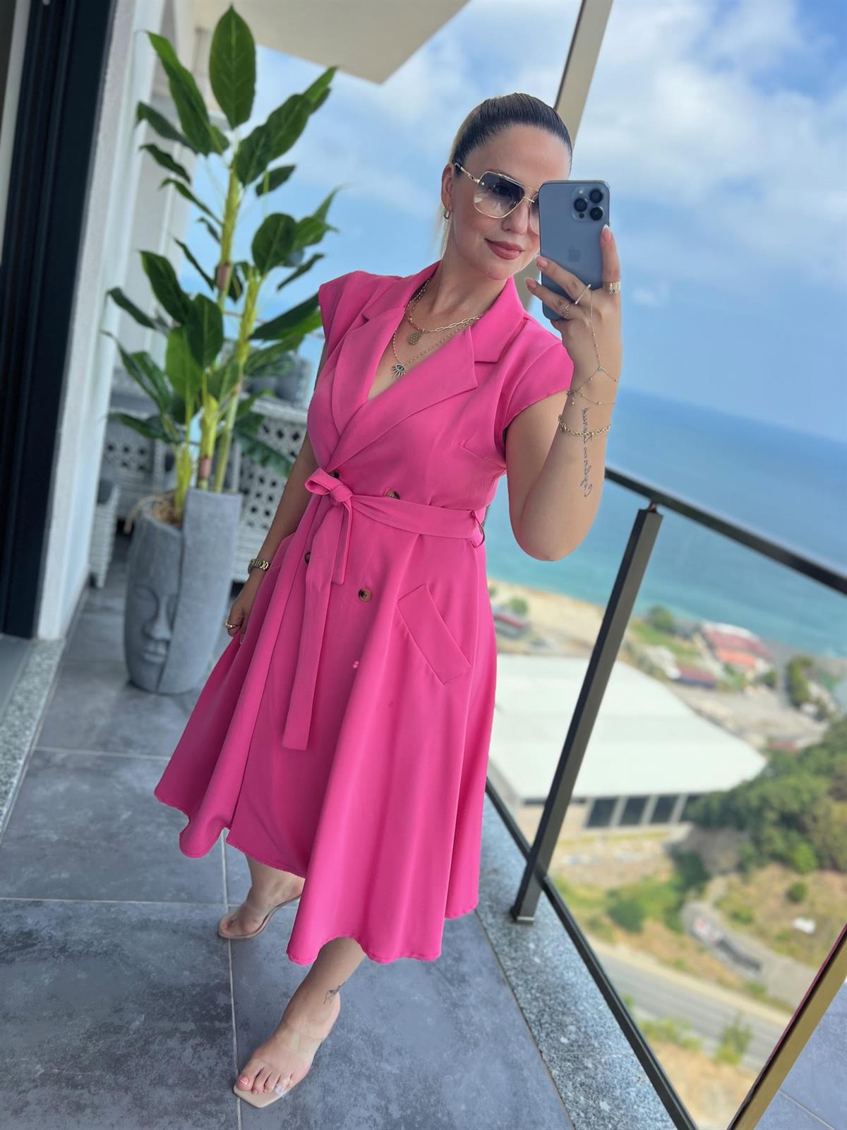 4070 Ceket Elbise PEMBE