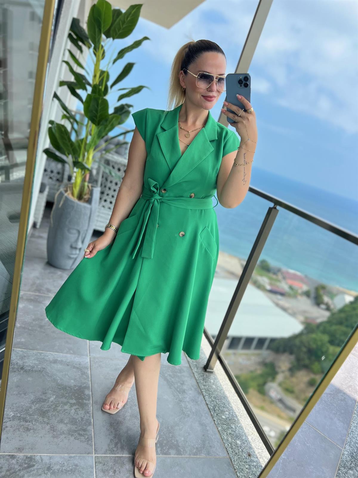 4070 Ceket Elbise YEŞİL