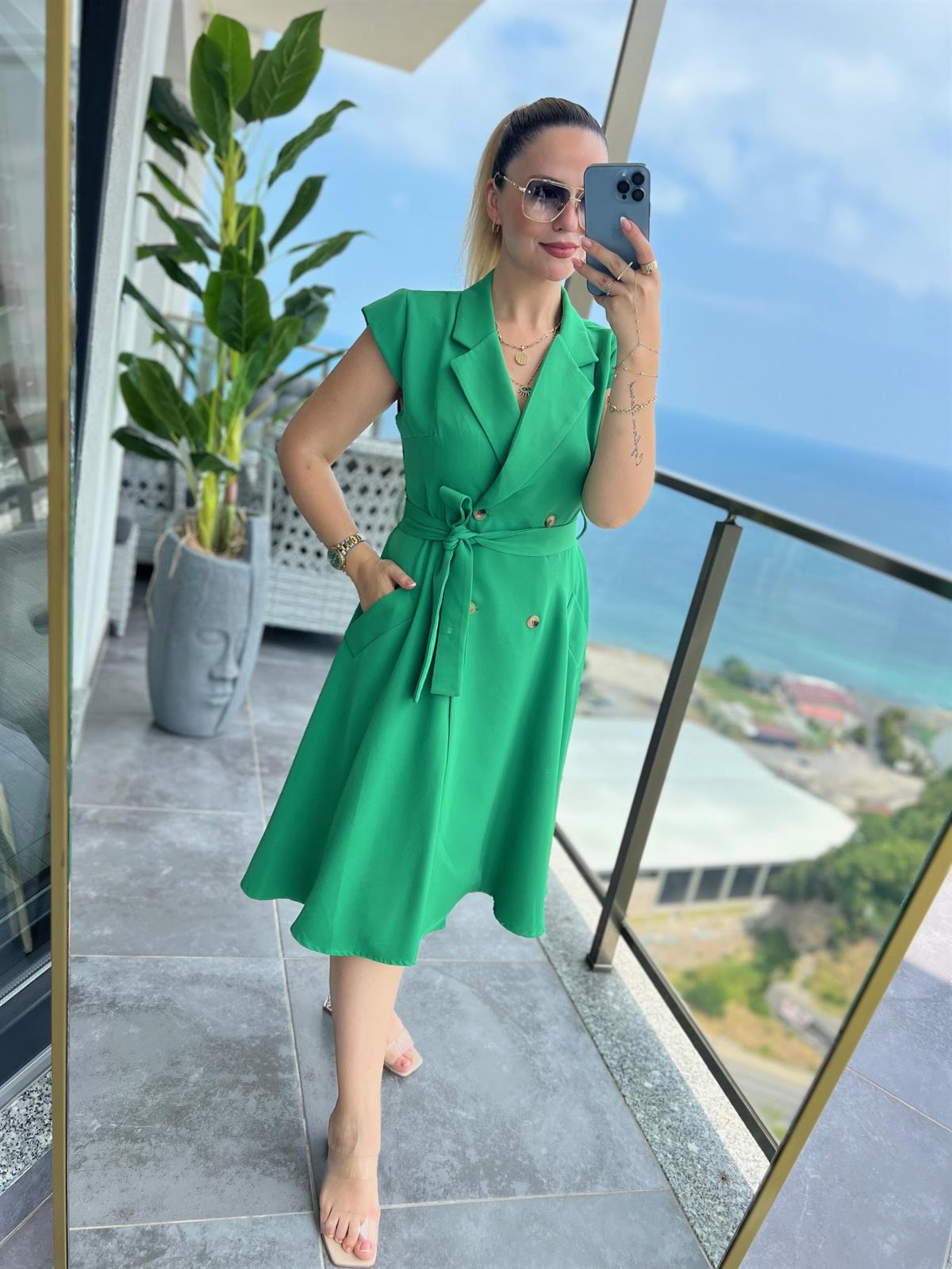 4070 Ceket Elbise YEŞİL