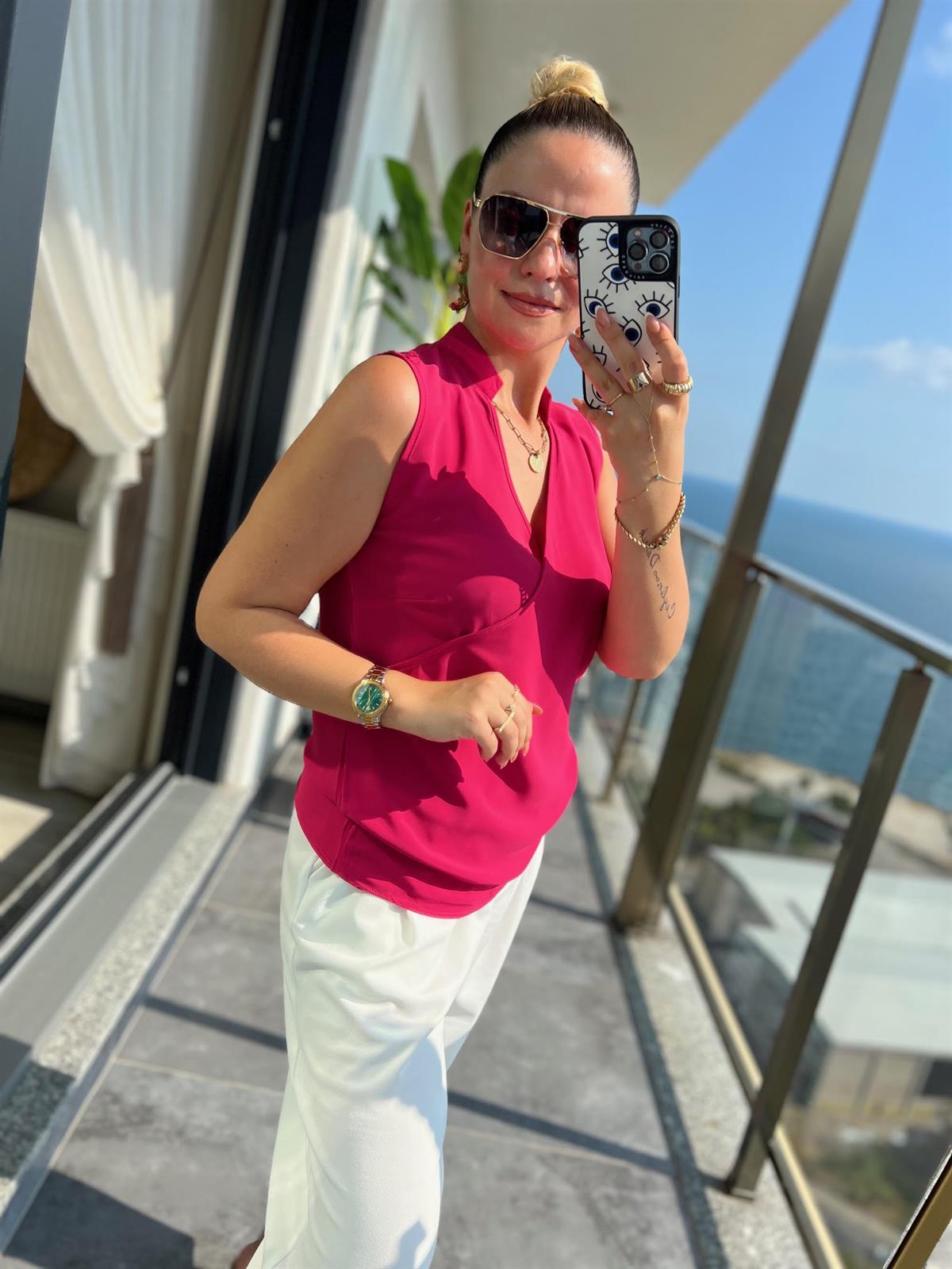 4081 Dik Yaka Bluz FUŞYA