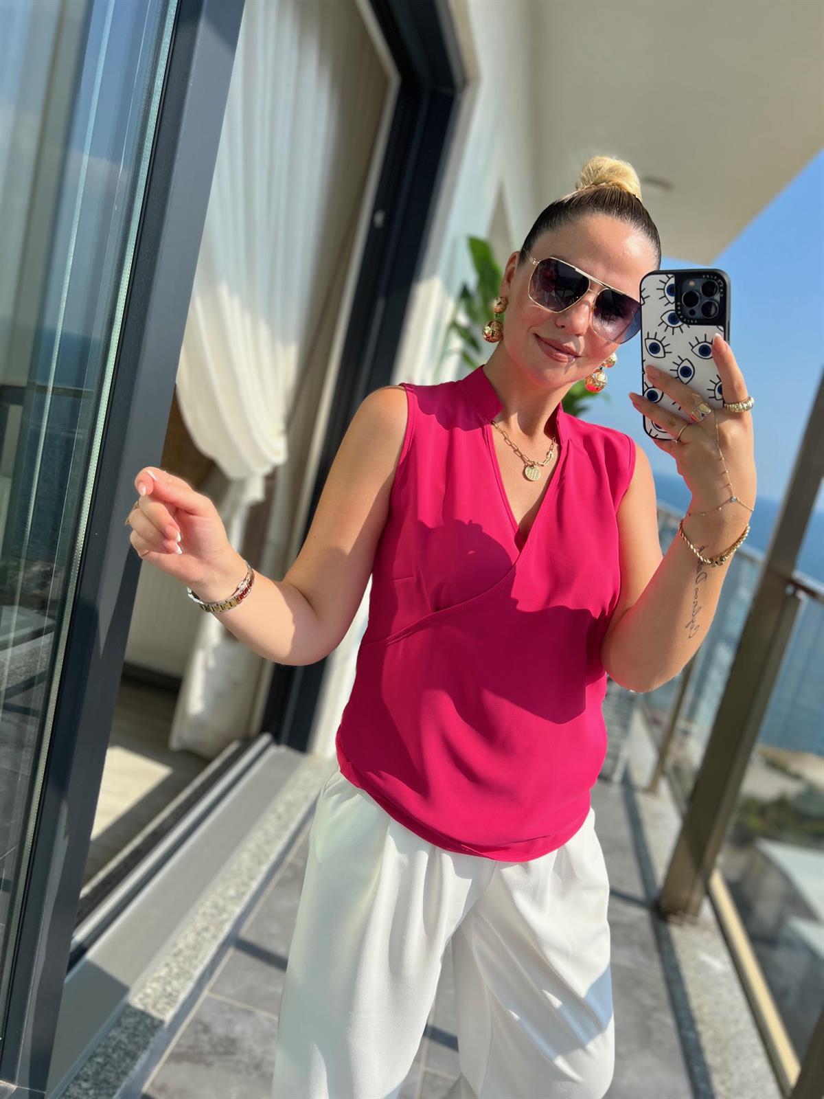 4081 Dik Yaka Bluz FUŞYA