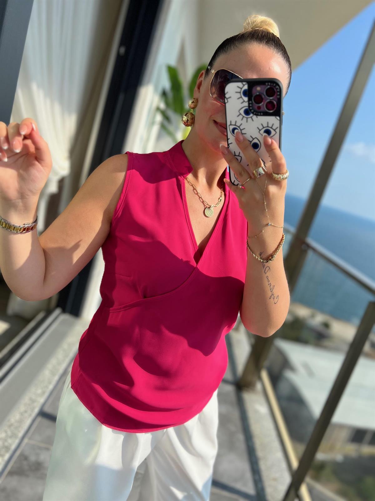 4081 Dik Yaka Bluz FUŞYA