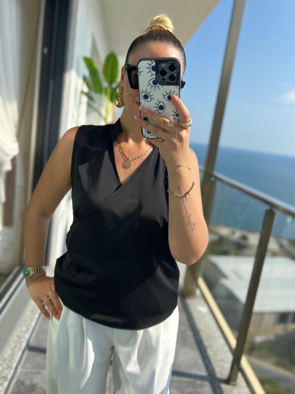 4081 Dik Yaka Bluz SİYAH