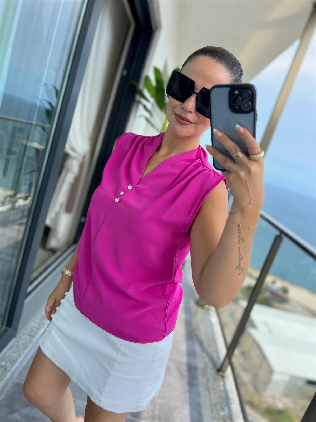 4083 Düğmeli Bluz FUŞYA