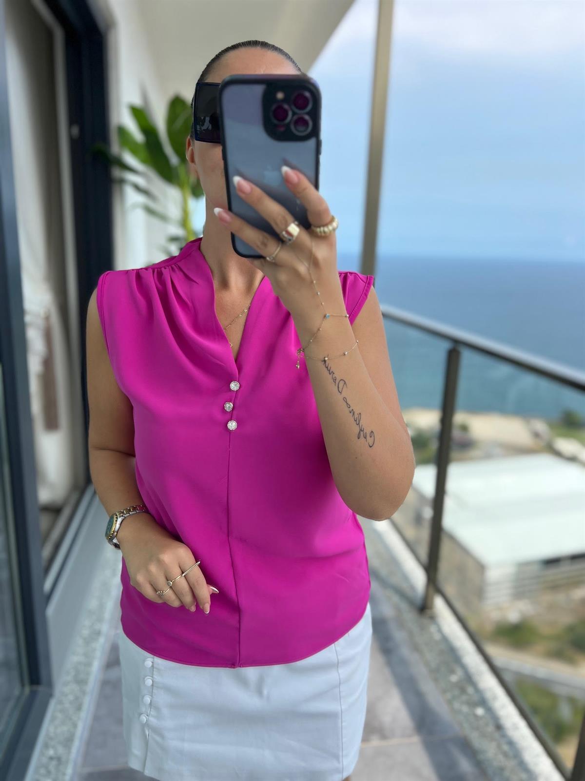 4083 Düğmeli Bluz FUŞYA