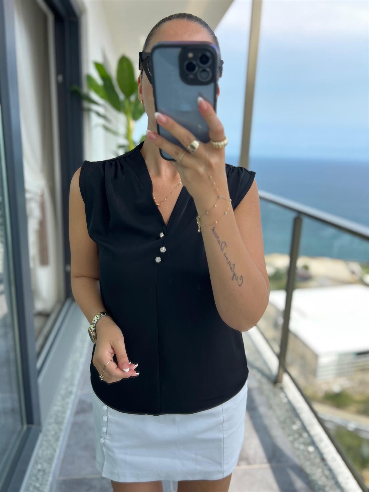 4083 Düğmeli Bluz SİYAH