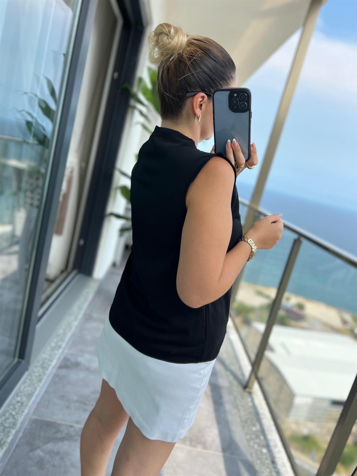4083 Düğmeli Bluz SİYAH
