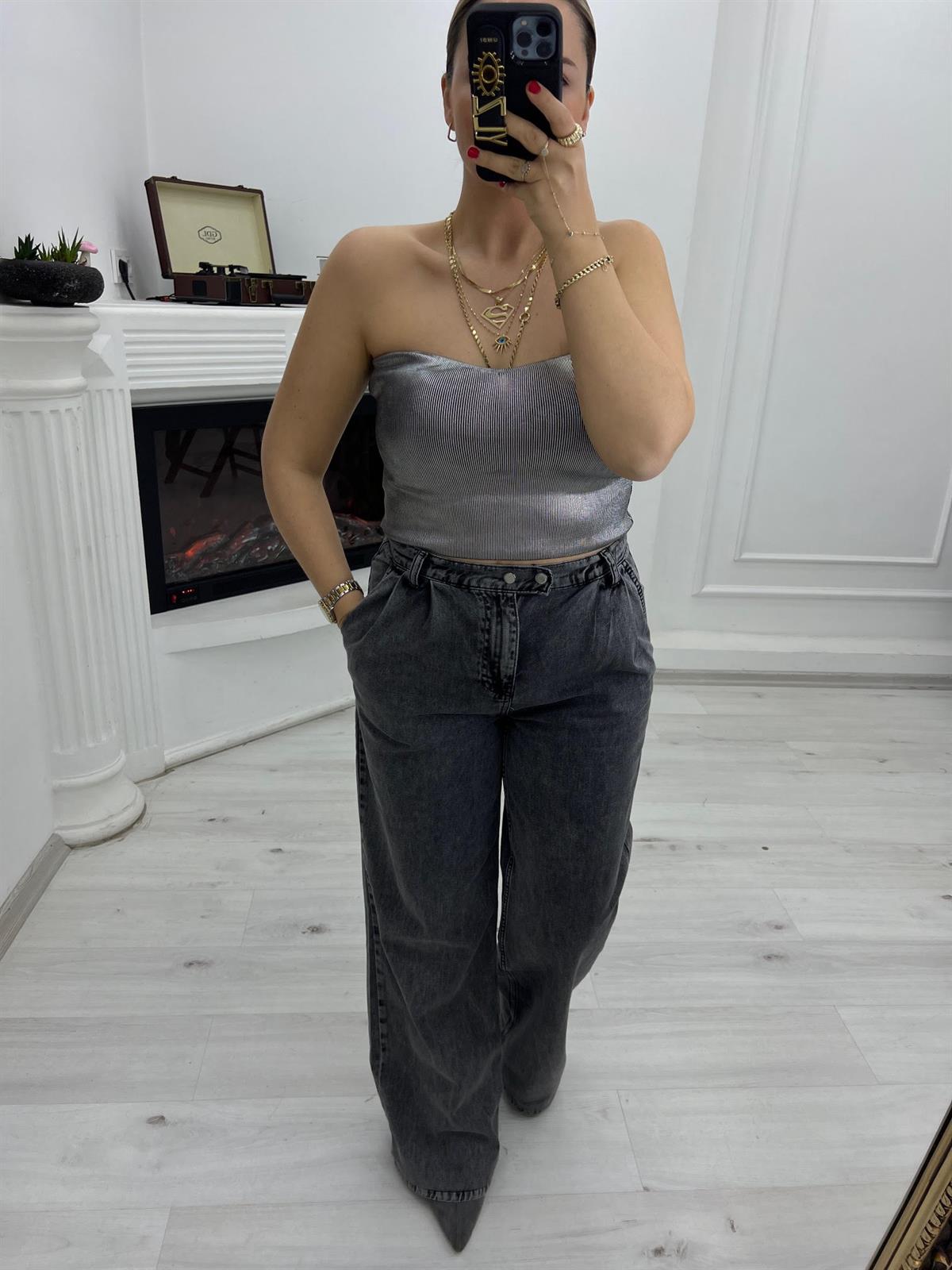 4087 Varak Baskılı Triko Top GÜMÜŞ