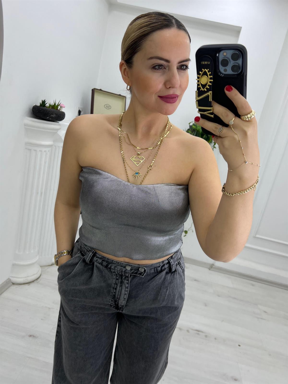 4087 Varak Baskılı Triko Top GÜMÜŞ