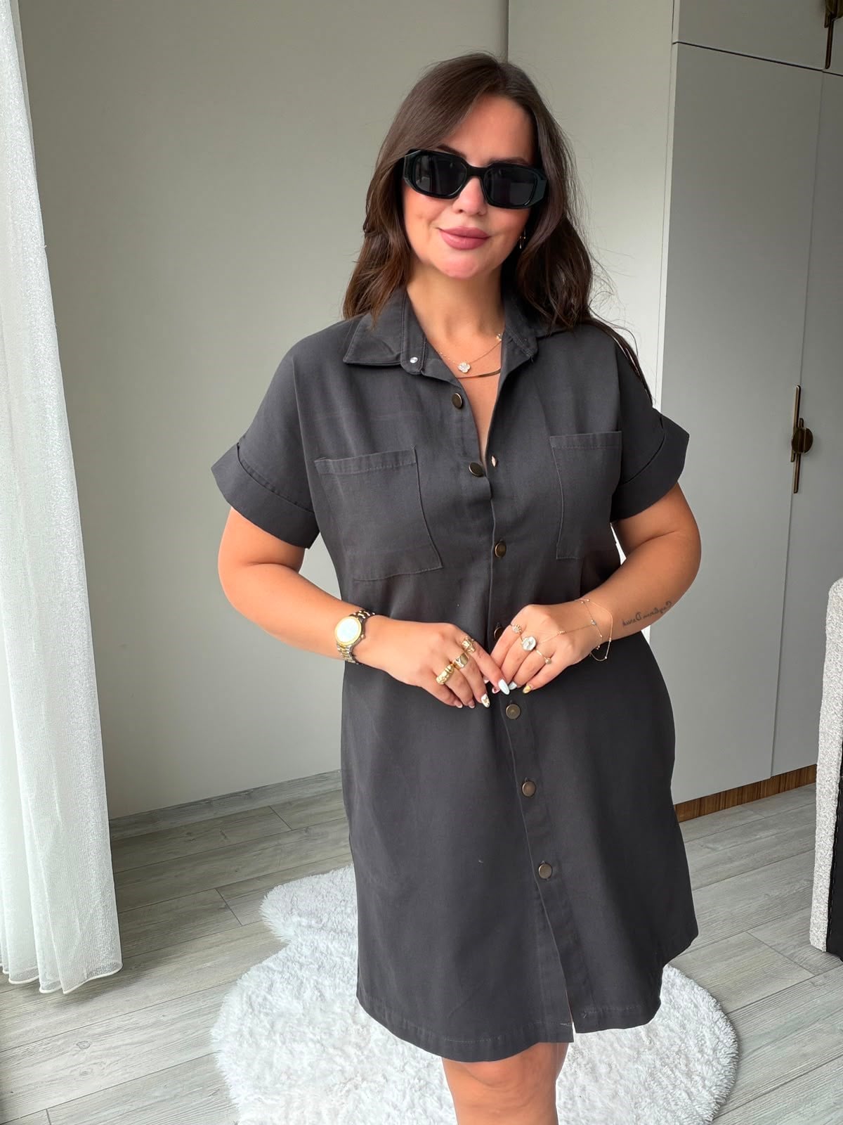 410 Yıkamalı Gabardin Elbise ANTRESİT